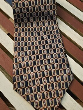 Pierre Cardin Navy Tie with Gold and Red Geometric Motif